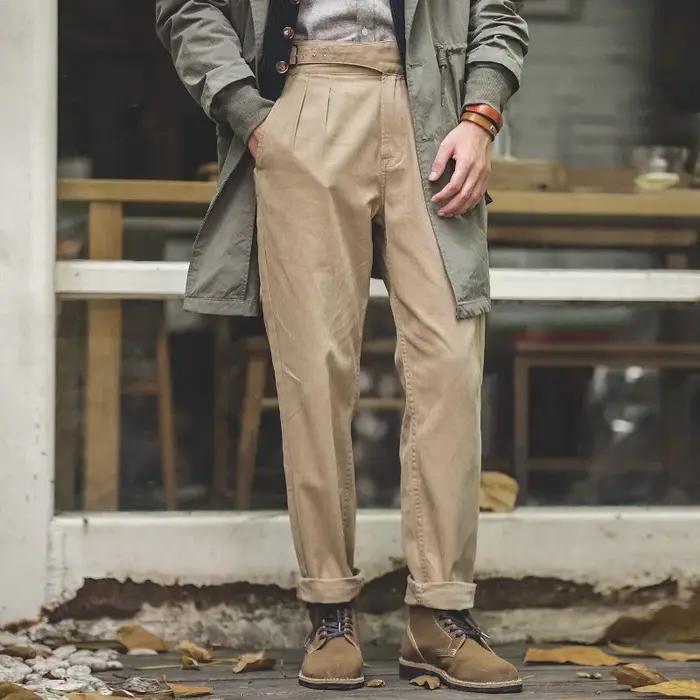 Maden Vintage réglable taille haute Gurkha pantalon kaki décontracté Cargo pantalon de travail class