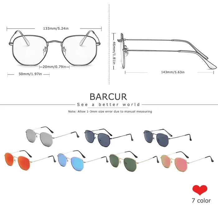 BARCUR classique rétro lunettes De soleil réfléchissantes homme hexagone lunettes De soleil cadre mé