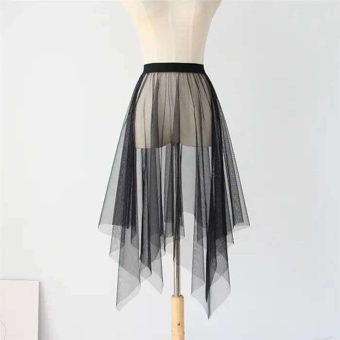 Noir blanc longue Tulle dentelle maille jupe femmes jupon sous-jupe été coréen irrégulière couvrir j