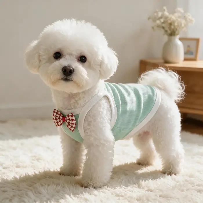 Débardeur côtelé sans manches pour chien, gilet pour animal de compagnie rouge à motif pied-de-poule avec nœud décoratif, vêtements d'été respirants pour chiots de petites races.