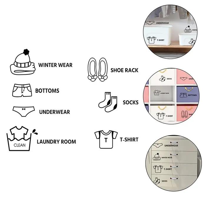 Autocollants de classification de vêtements, 7 pièces, autocollants de logo pour vêtements, étiquettes pour sous-vêtements et chaussettes, autocollants de placard pour l'organisation de la chambre des