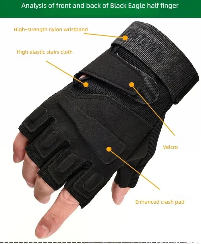 Gants tactiques demi-doigts microfibre pour combat défense et entraînement chasse outdoor