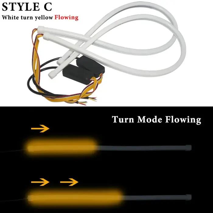 DRL LED voiture feux de jour 30 cm 45 cm 60 cm Flexible jaune coulant LED Tube bande clignotant universel étanche
