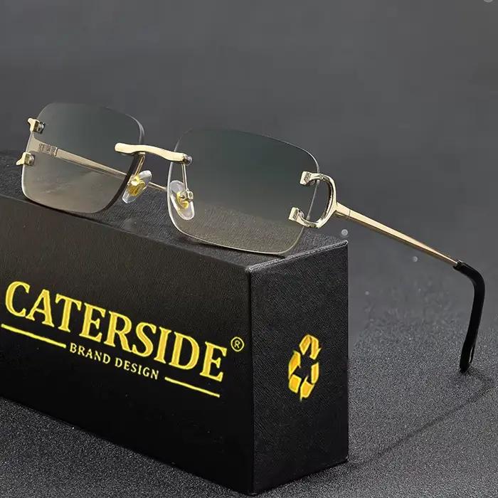 CATERSIDE lunettes de soleil rectangulaires hommes sans monture blanc cuivre petites lunettes de sol