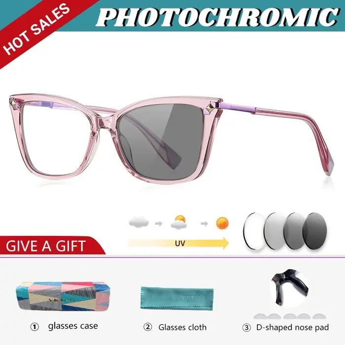 VKYEE mode lunettes de Prescription photochromiques pour femmes Modification du visage hypermétropie Anti lumière bleue