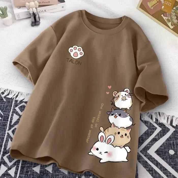T-shirt Hamster Style en coton et polyester pour femmes junior, décontracté, avec dessin animé, pour usage quotidien et occasions spéciales