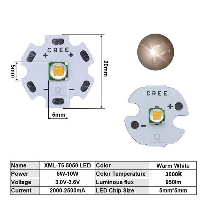 Puce émetteur LED haute puissance, 10 pièces, XML XM-L T6 LED T6 U2 10W blanc chaud, 16mm 20mm PCB p