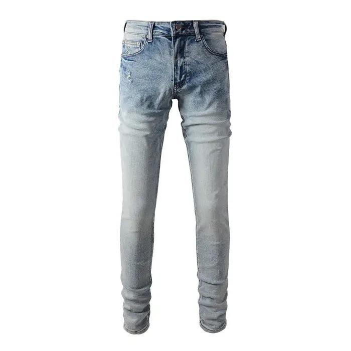 Jean classique Sokotoo en Denim extensible bleu clair pour hommes, pantalon slim effilé, style high street, matériau toile et élasthanne, fourreau ajusté, scène décontractée