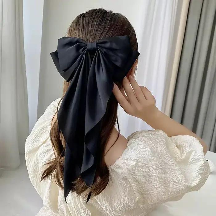 Élégante Pince à Cheveux en Ruban avec Grand Nœud Uni pour Femme et Fille, Bandeaux Doux en Satin, É