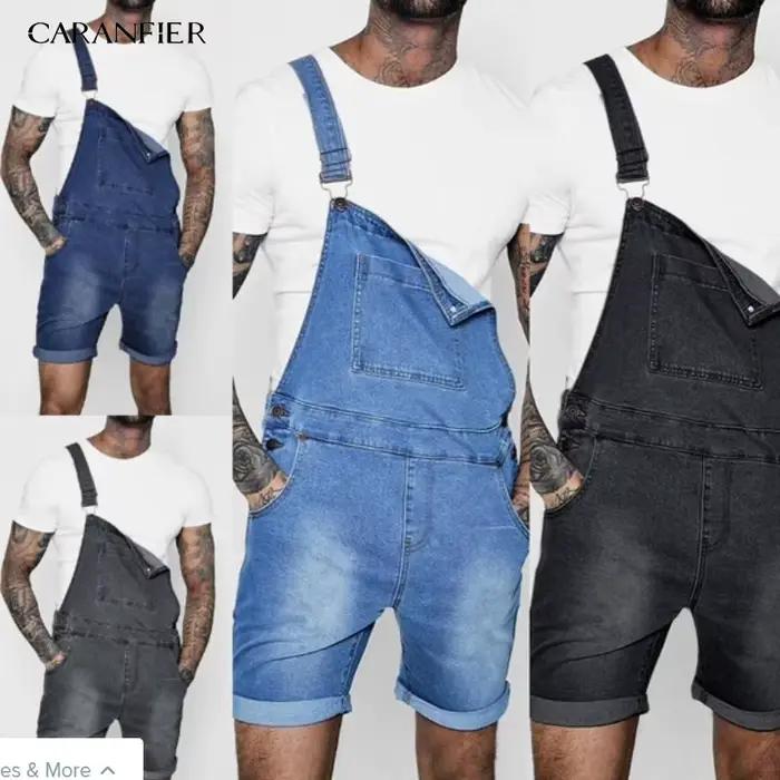CARANFIER jean hommes combinaisons haute rue en détresse Denim salopette pour homme genou Kength pantalon lavage poche
