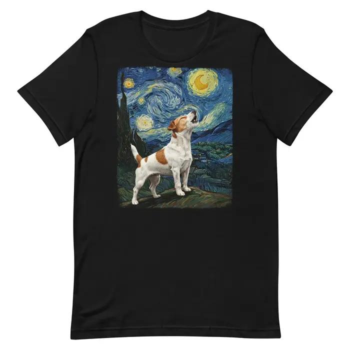 Nouveau Jack Russell chien hurlant à la lune nuit étoilée Van Gogh T-Shirt drôle t-shirts graphiques rétro Streetwear