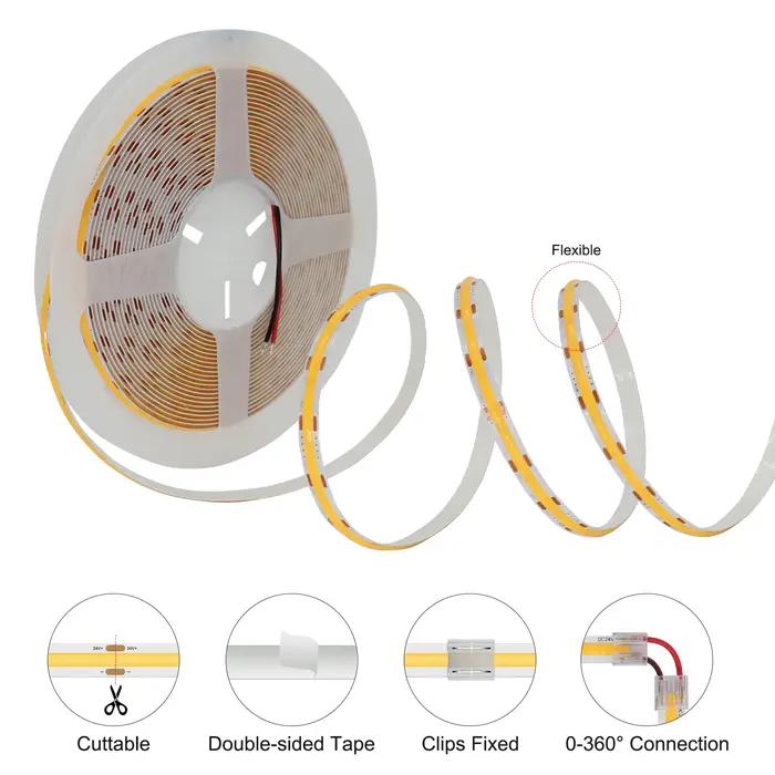 Bande lumineuse LED COB 10m, 2700K, 3000K, 4000K, 6000K, blanc chaud, 24V, 12V, variable, Flexible,