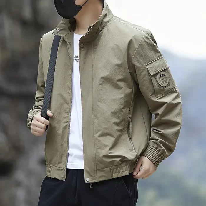Veste cargo décontractée pour homme à col montant, style combinaison de vol, coupe-vent fin pour le