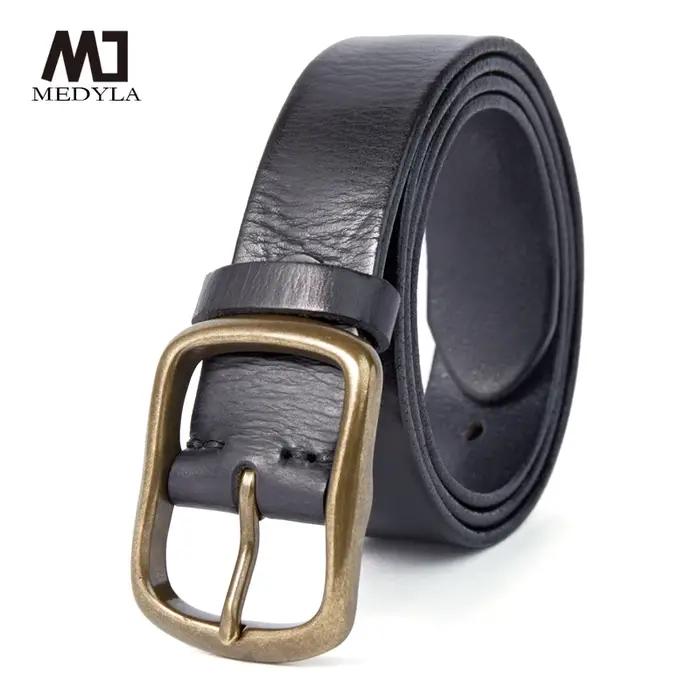 MEDYLA Vintage luxe fait à la main en cuir cuivre boucle homme ceinture peau de vache rétro tout-mat