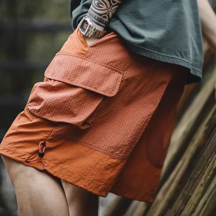 Maden-Short de plage pour homme, coupe droite, couleur orange, patchwork, léger, respirant, grande t
