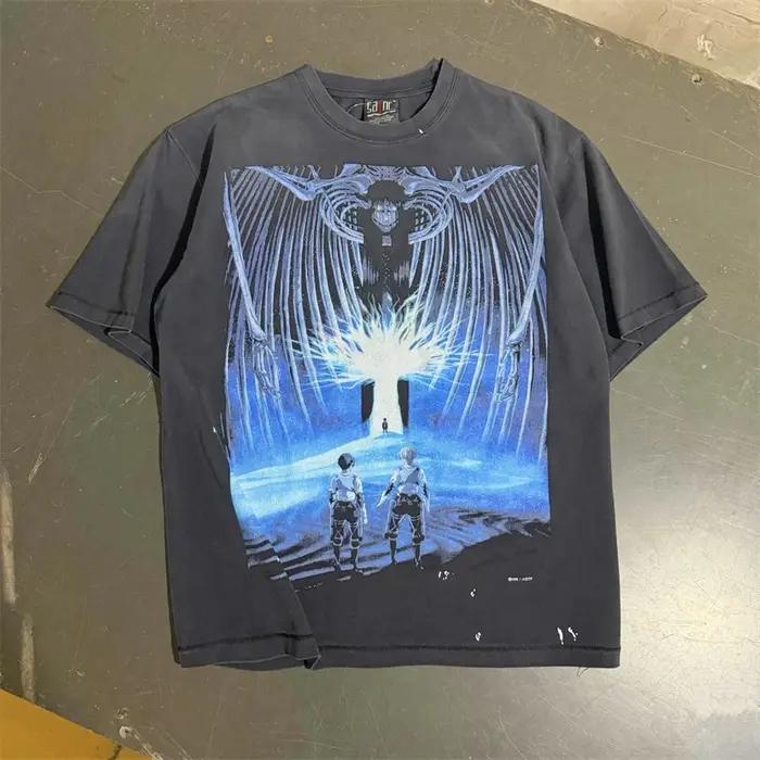 T-shirt Homme Vintage d'Été à Manches Courtes en Coton Motif Logo SAINT Imprimé Style Décontracté Ample Tendance Urbaine Sport Hip Hop Occasions Spéciales