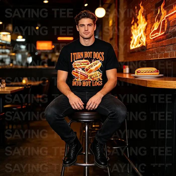 T-shirt humoristique Y2K pour hommes : « Je transforme les hot-dogs en bûches chaudes » - Meme Hotdog, blague drôle, vêtement graphique pour les passionnés de cuisine