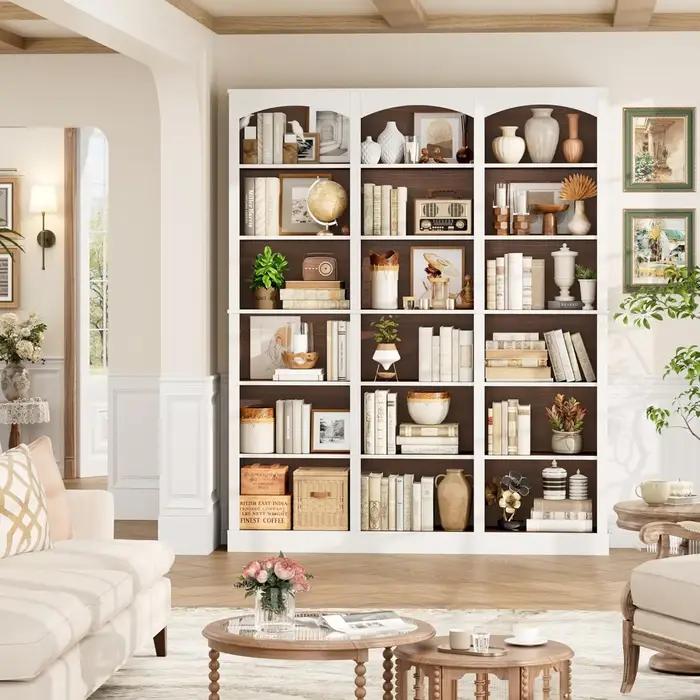 Étagère à livres triple large de 71 pouces, bibliothèque haute à 6 niveaux, grande bibliothèque avec