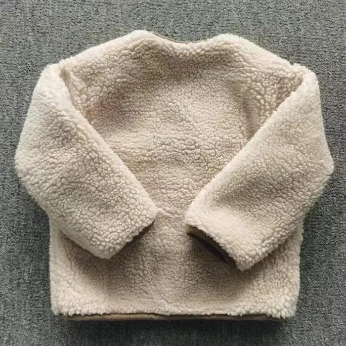 HoneyCherry automne et hiver nouvelle veste chaude enfants deux côtés porter Plaid en peluche veste