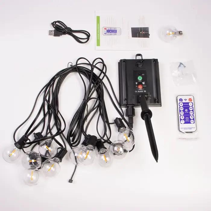12M 30 LEDS G40 guirlandes solaires lumières de Patio extérieur solaire et alimenté par USB étanche