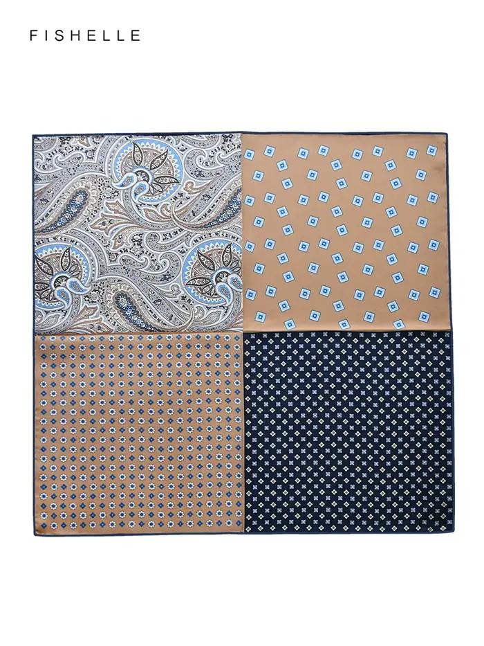 Petit Foulard Carré en Soie Naturelle Patchwork de Couleur Camel, Hijab pour Femme et Homme, Cadeaux