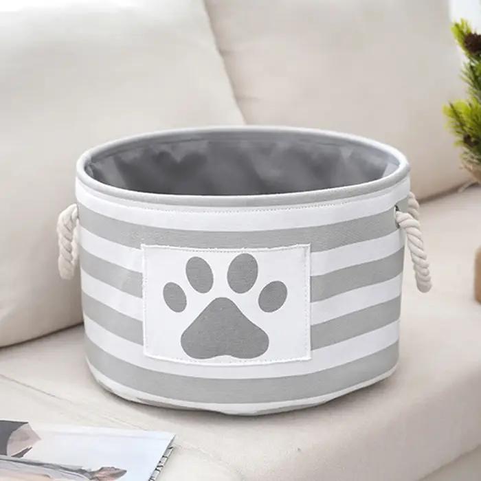 Panier rond à griffes rayées pour jouets pour animaux de compagnie, boîte de rangement pour vêtement