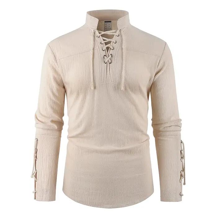 Robe de Pirate médiévale pour hommes, Streetwear élégant, Style gothique d'halloween, hauts à col en