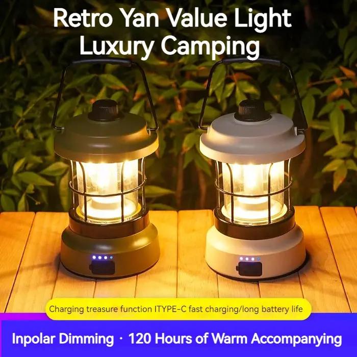 Lampe rétro Portable lanterne de Camping USB Recharge Camping tente voyage lumière Vintage éclairage