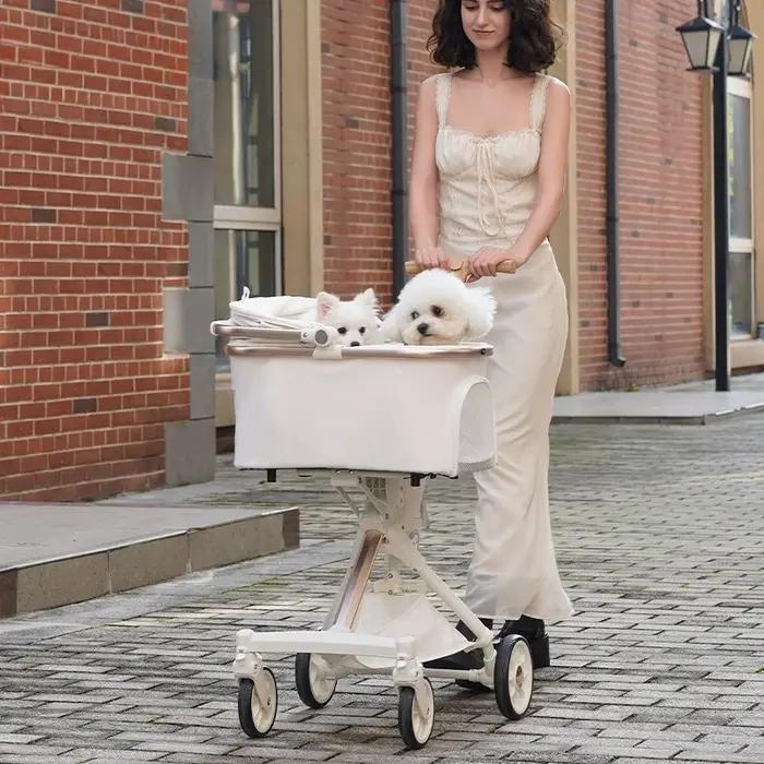 Poussette Portable pour Chiens Conception Séparable Fermeture Éclair Respirante Idéale pour Promenades Extérieures Toutes Saisons Petits Chiens
