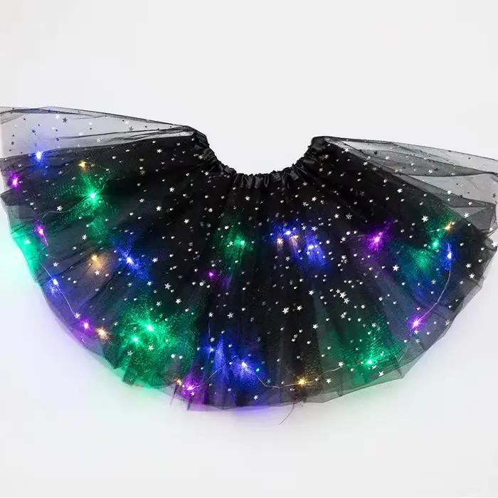 LED lumière brillante femmes Tulle étoile jupe courte Tutu Mini jupe adulte fantaisie Ballet Dancewe
