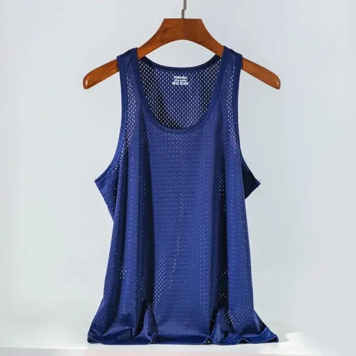 Nouveaux hommes maille gilet glace soie séchage rapide musculation débardeurs Fitness Muscle sans manches