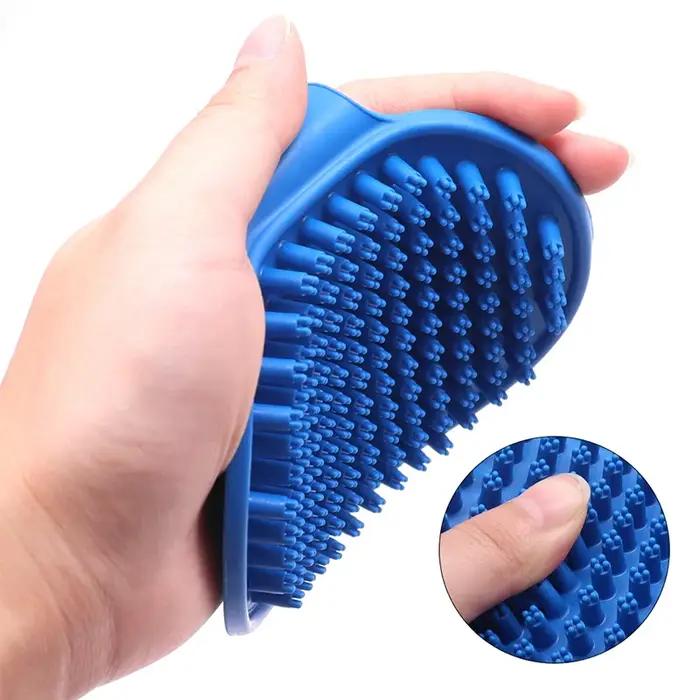 Brosse de toilettage en caoutchouc pour chiens et chats avec poignée réglable bleue pour toilettage détente et soins de la peau