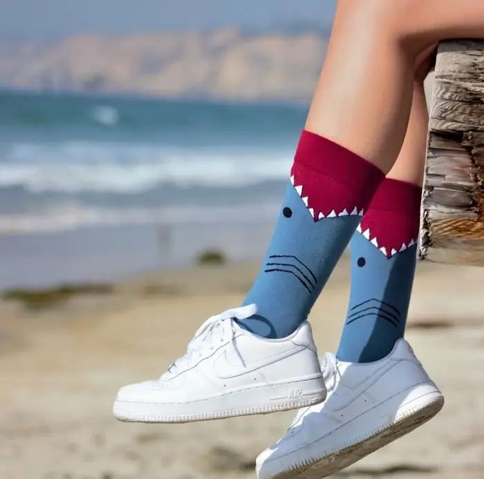 Chaussettes requins cartoon - Style streetwear skate - Tendance urbaine - Homme femme