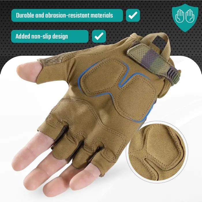 Gants tactiques mi-doigts antidérapants - Protection anti-choc pour chasse et sports outdoor