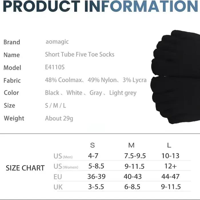 Chaussettes cinq doigts homme femme sport Coolmax respirantes séchage rapide course 3 paires