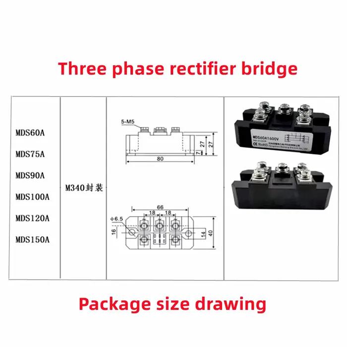 Redresseur de pont à diodes triphasées MDS150A MDS100A 100A 150A Amp 1600V