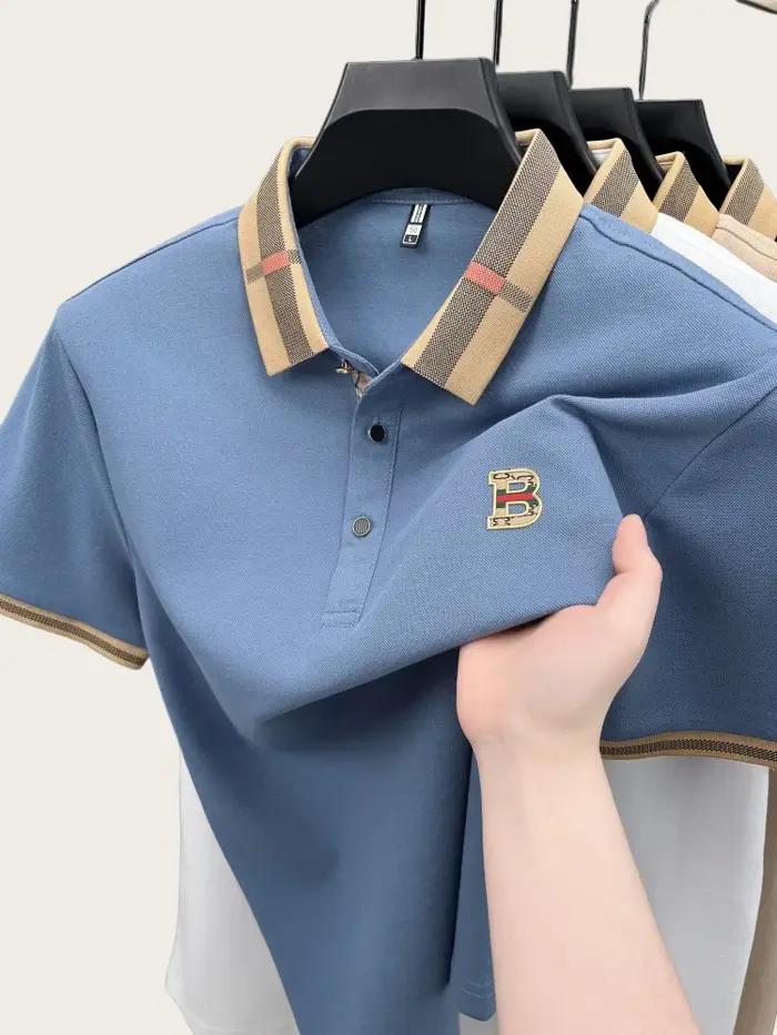 Polo à manches courtes de marque de luxe pour hommes, nouveau t-shirt Paul en coton et soie respirant haut de gamme, mode décontractée pour hommes