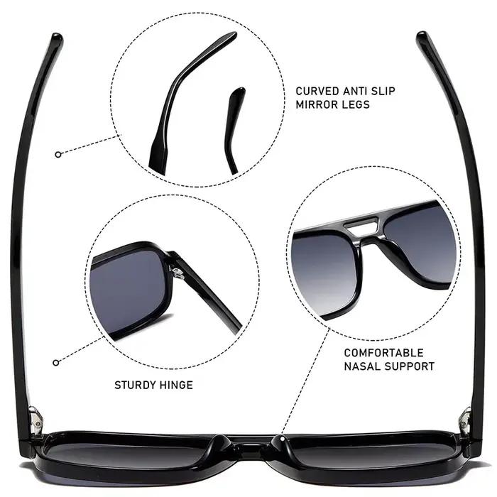 3507 Lunettes de soleil aviateur carrées à double pont - Style pilote vintage UV400, lunettes de sol