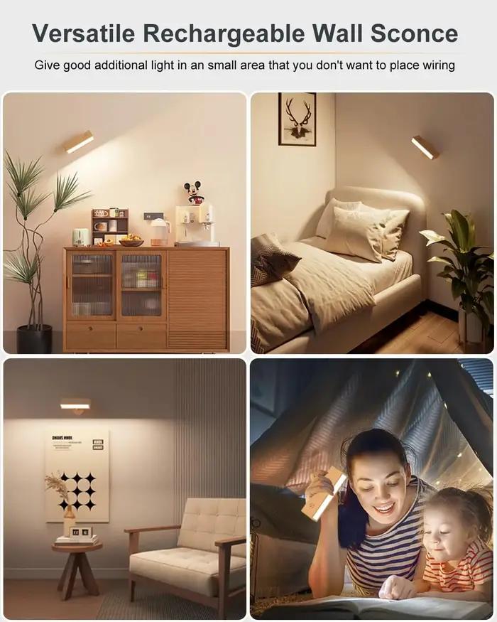 Applique murale nordique en bois avec rotation à 360 degrés, variable, magnétique tactile, pour cham