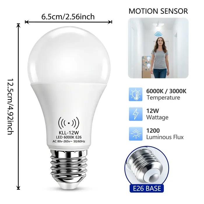 Ampoule LED Kasotile 12W avec capteur de mouvement A21 80-265V, allumage et extinction automatiques,