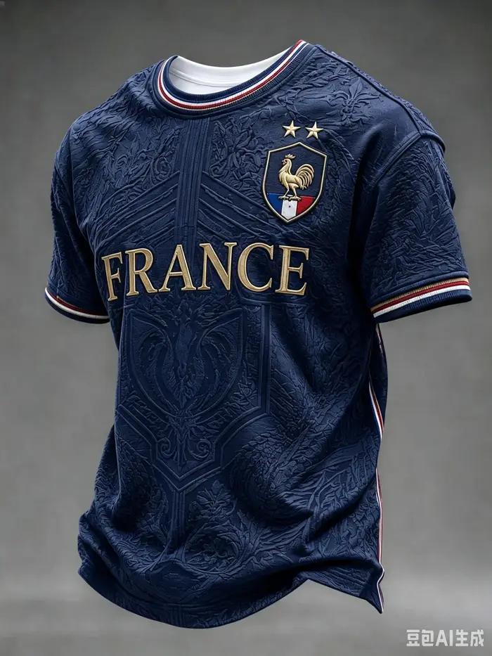 Maillot de football de l'équipe nationale de France, t-shirt respirant à séchage rapide imprimé en 3D avec emblème du coq gallic doré à deux étoiles