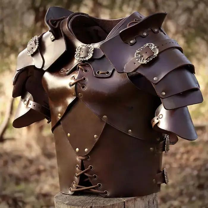 Gladiateur romain grec ancien médiéval en cuir PU Cuirass guerrier Viking poitrine épaule armure LARP Costume Steampunk plastron
