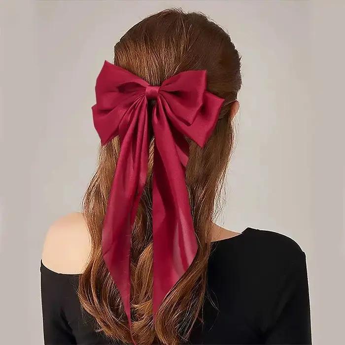 Élégante Pince à Cheveux en Ruban avec Grand Nœud Uni pour Femme et Fille