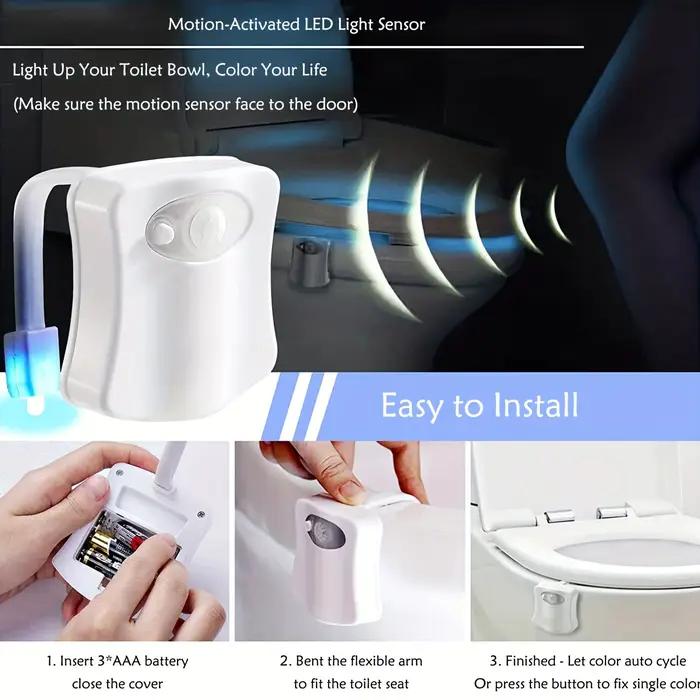 Veilleuse LED pour cuvette de toilette avec capteur de mouvement PIR, alimentée par batterie, 7 coul