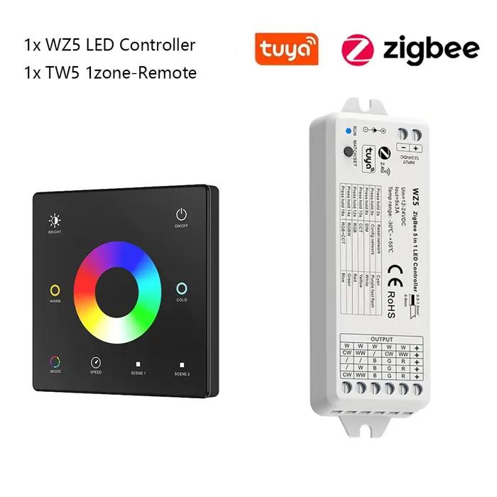 Tuya Zigbee 3.0 RGB + CCT LED de contrôle variateur bande RGBCW 12V 24V panneau tactile 4 zones à distance fr Alexa Goog