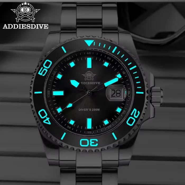 Montre de plongée ADDIESDIVE 200M homme - montre quartz acier inoxydable avec super luminova luxe