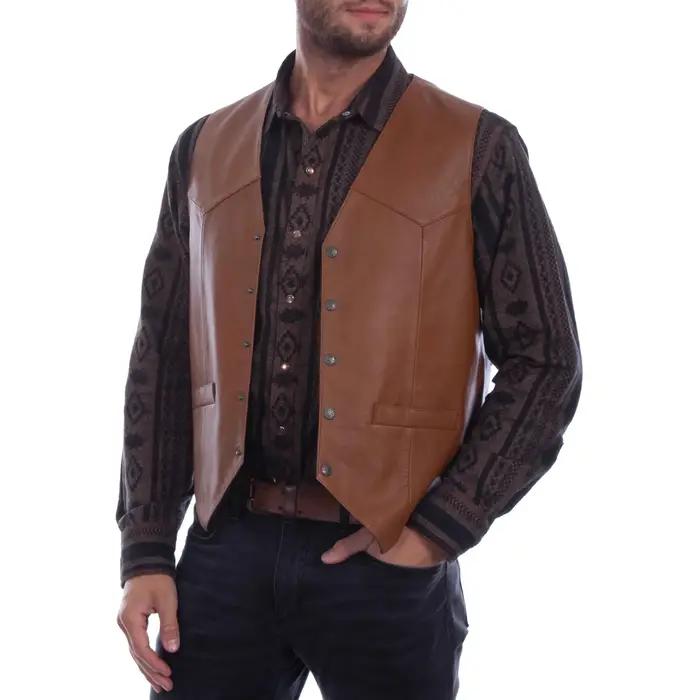 LisdinoMen doux 100% cuir gilet Snap Western hommes cadeau tenue de vacances motard informel