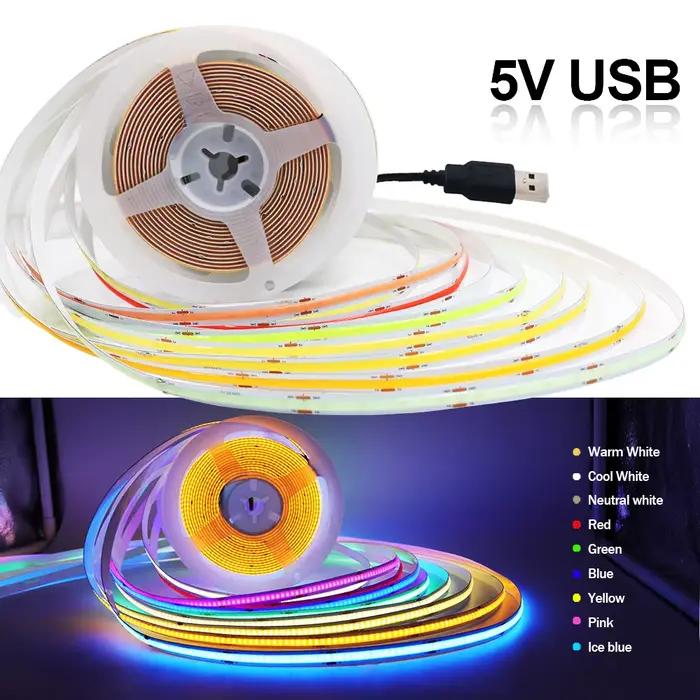 Bande lumineuse LED COB 8mm, 5V, 320 diodes/m, haute densité, souple, 3000K, 4000K, 6000K, rouge, bl