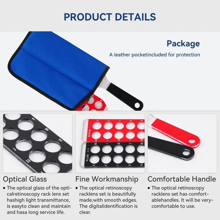 Kit de lentilles d'optométrie pour rétinoscopie avec étui en cuir, 32 lentilles, fabriqué en Chine
