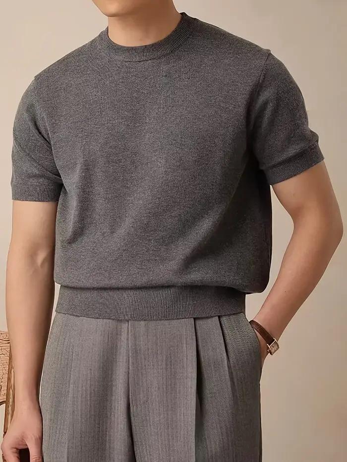 LVLAEA T-shirt en tricot pour hommes, vêtements de maison d'été, manches courtes à col rond de coule